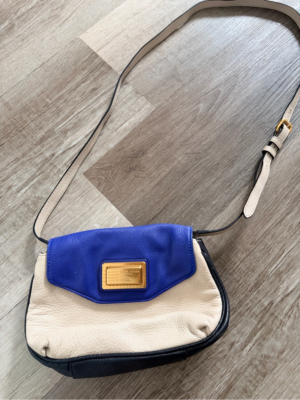 Marc Jacobs Two-Tone Leather Crossbody Bag in Cream, Blue & Black